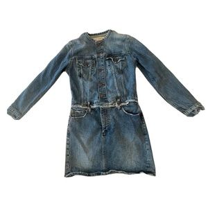 SOLD Lucky Brand Denim Blue Trucker Jean Dress Button Jumpsuit XS One piece